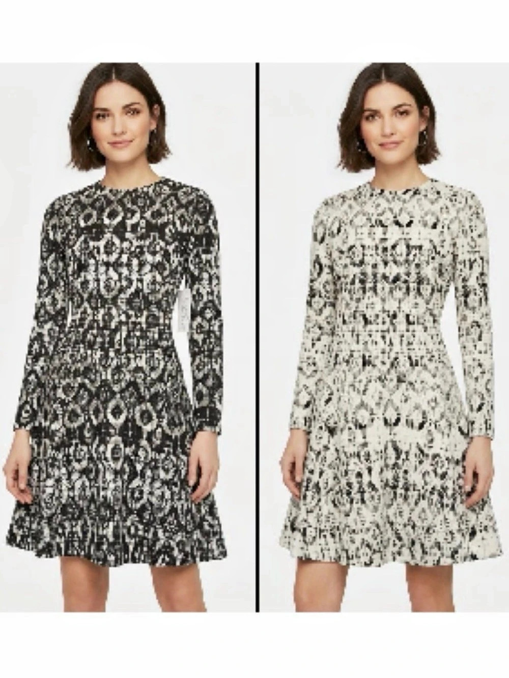 Lela Rose Reversible Long Sleeve Fit & Flare Dress Mini Dress Black & White